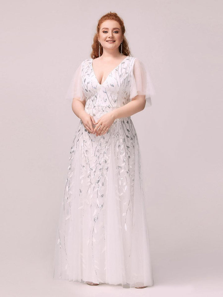 Adèle|Robe de Soirée Longue Romantique et Scintillante à Col V et Pailletes