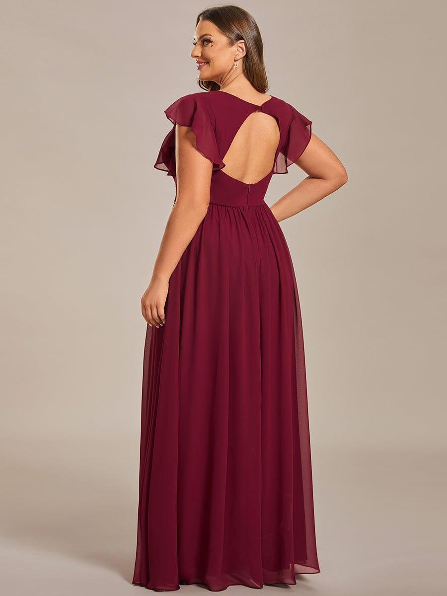 Claire|Robe demoiselle d'honneur en mousseline manches plissées avec découpe au dos