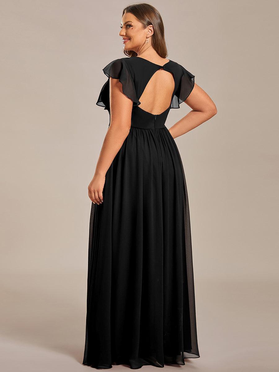 Claire|Robe demoiselle d'honneur en mousseline manches plissées avec découpe au dos