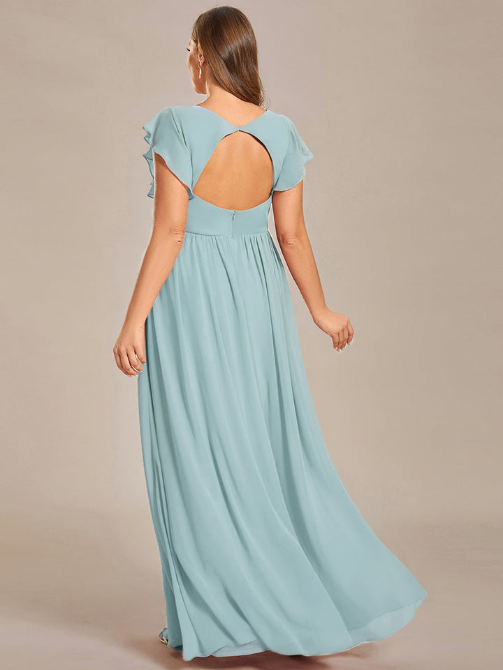 Claire|Robe demoiselle d'honneur en mousseline manches plissées avec découpe au dos