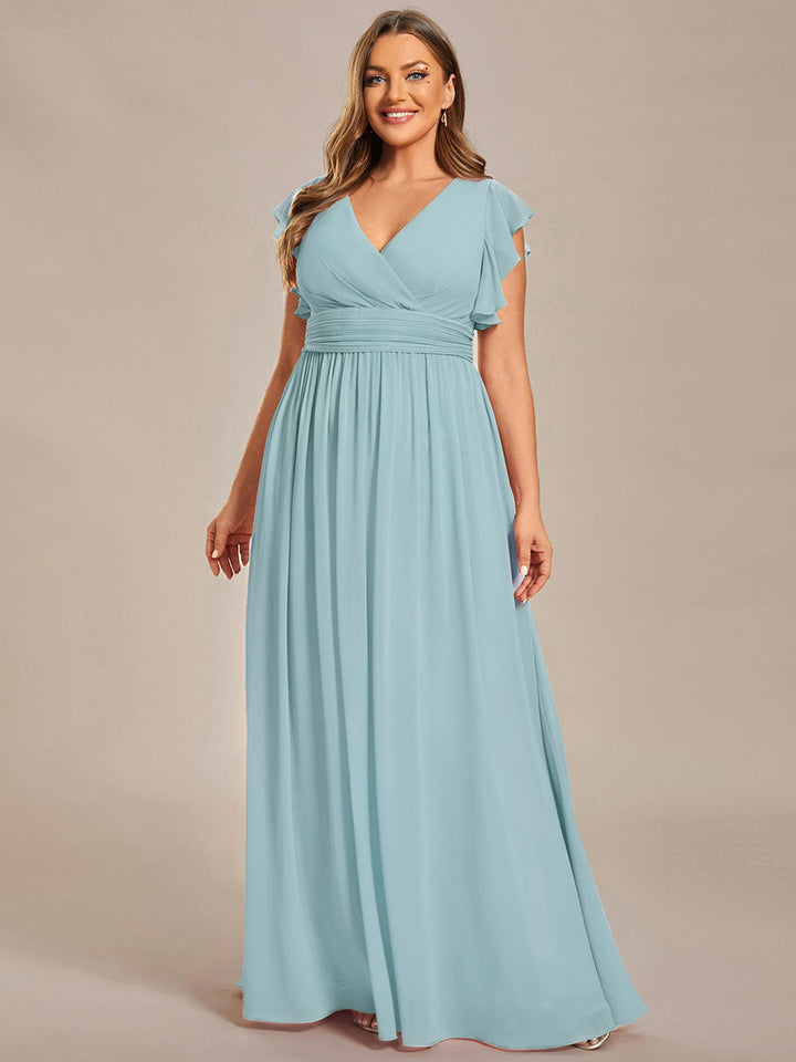 Claire|Robe demoiselle d'honneur en mousseline manches plissées avec découpe au dos