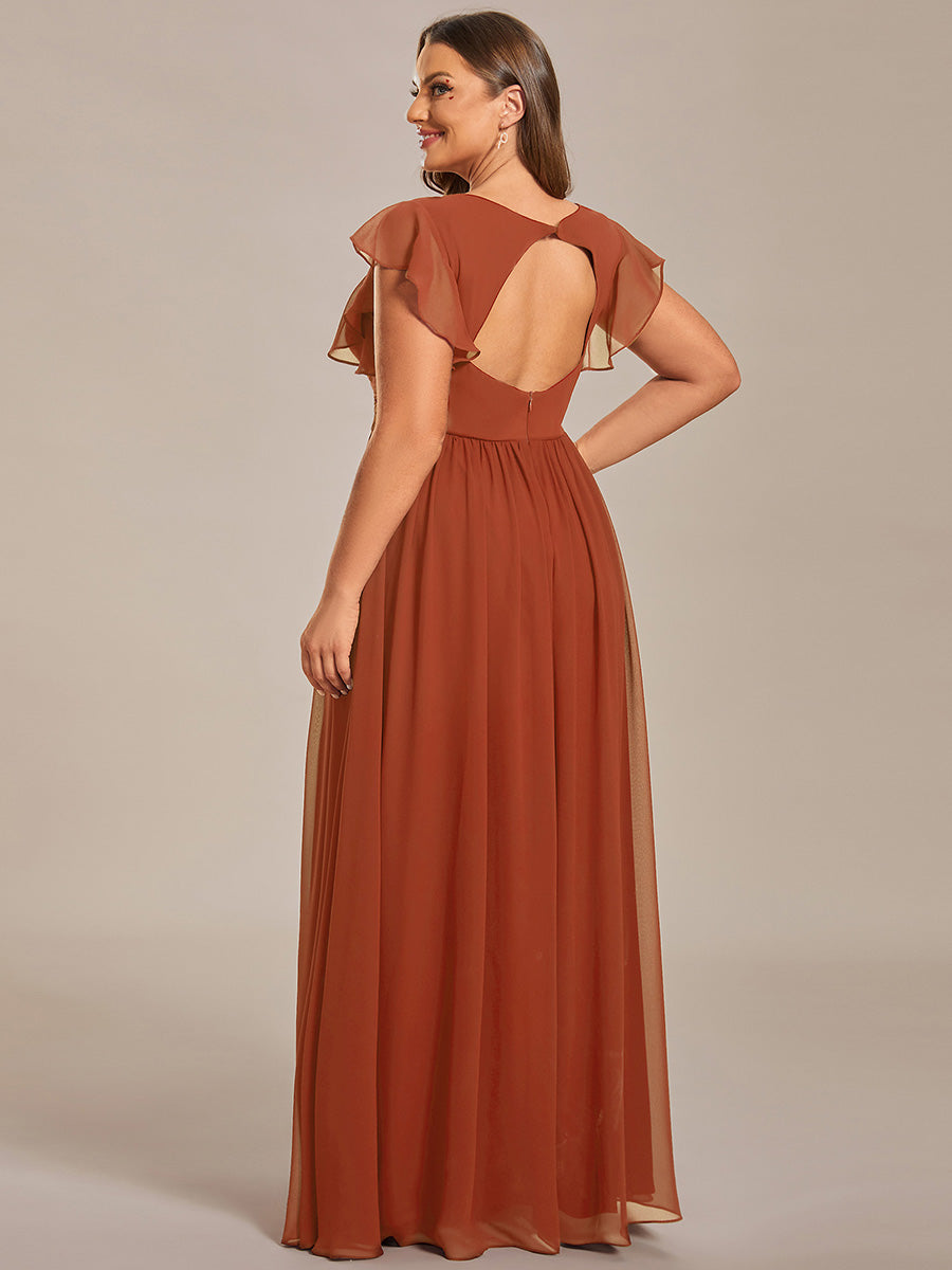 Claire|Robe demoiselle d'honneur en mousseline manches plissées avec découpe au dos