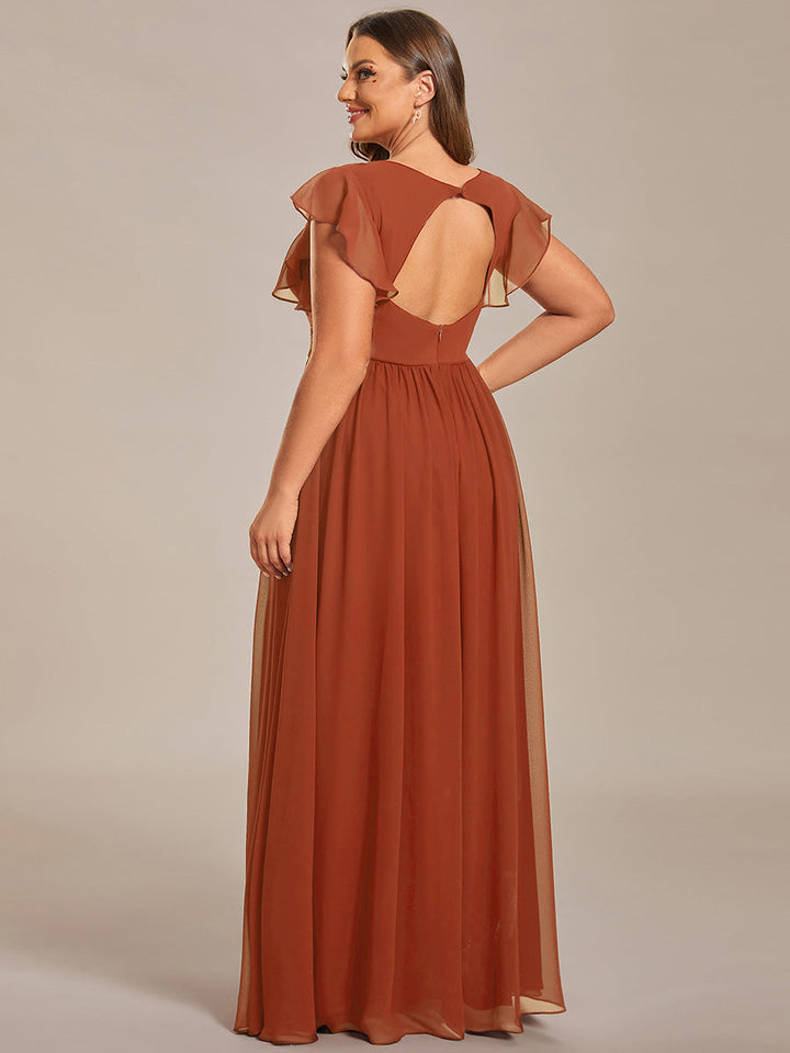 Claire|Robe demoiselle d'honneur en mousseline manches plissées avec découpe au dos