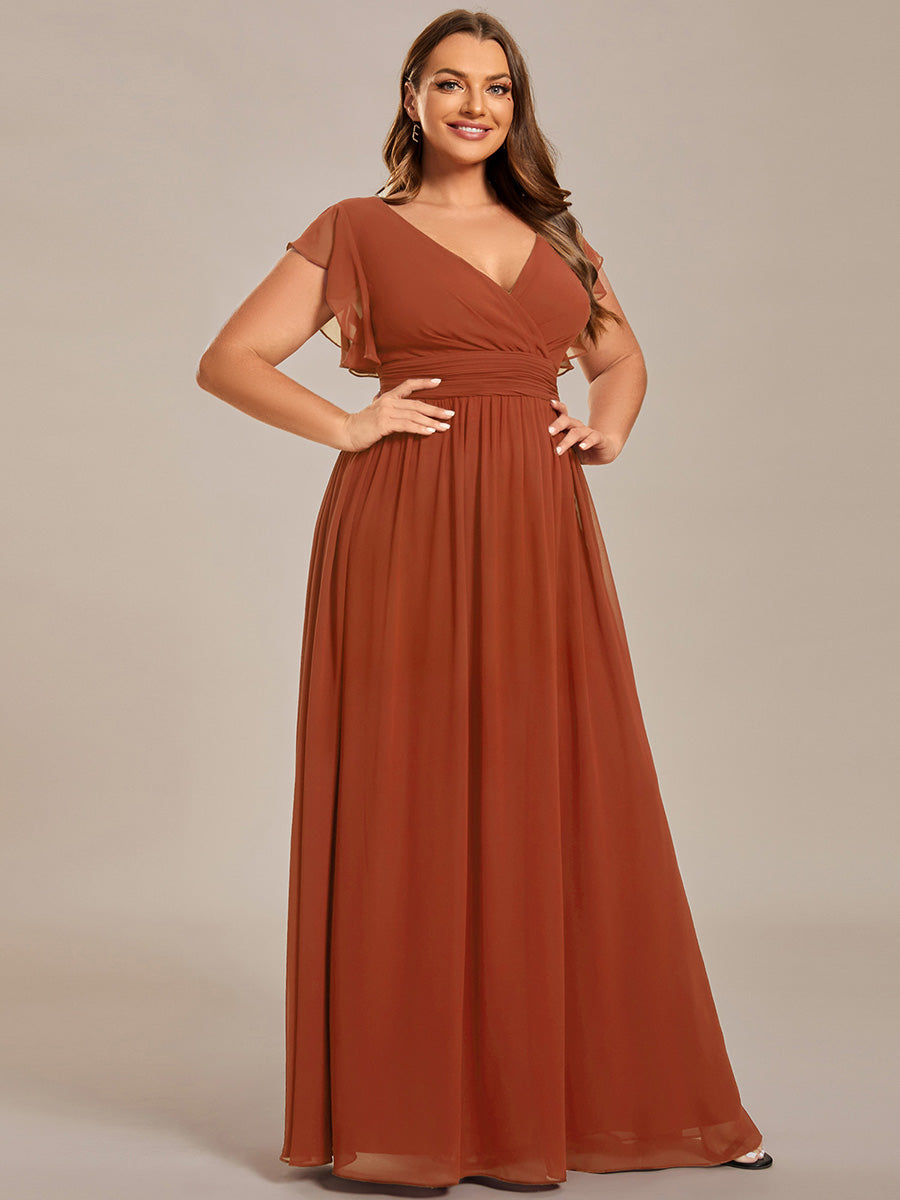 Claire|Robe demoiselle d'honneur en mousseline manches plissées avec découpe au dos