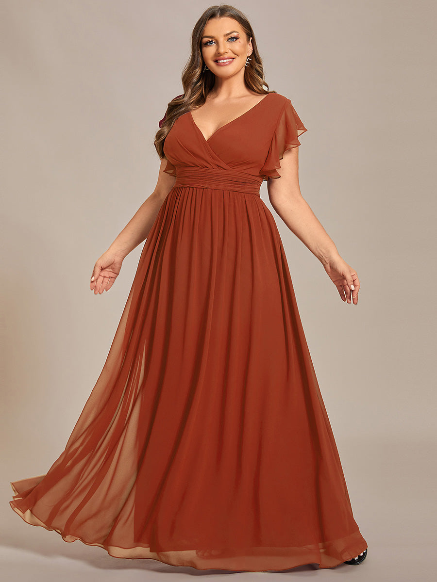 Claire|Robe demoiselle d'honneur en mousseline manches plissées avec découpe au dos