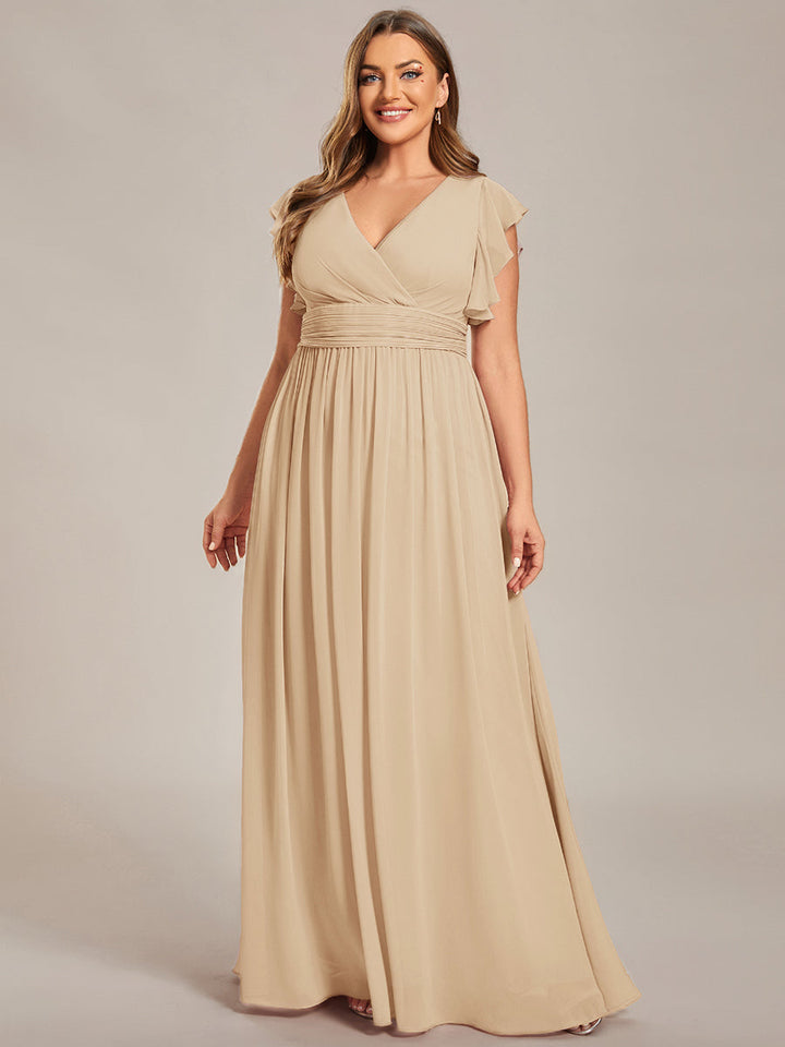 Claire|Robe demoiselle d'honneur en mousseline manches plissées avec découpe au dos