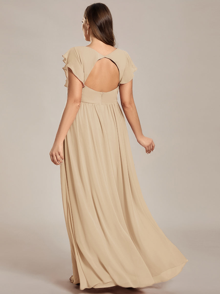 Claire|Robe demoiselle d'honneur en mousseline manches plissées avec découpe au dos