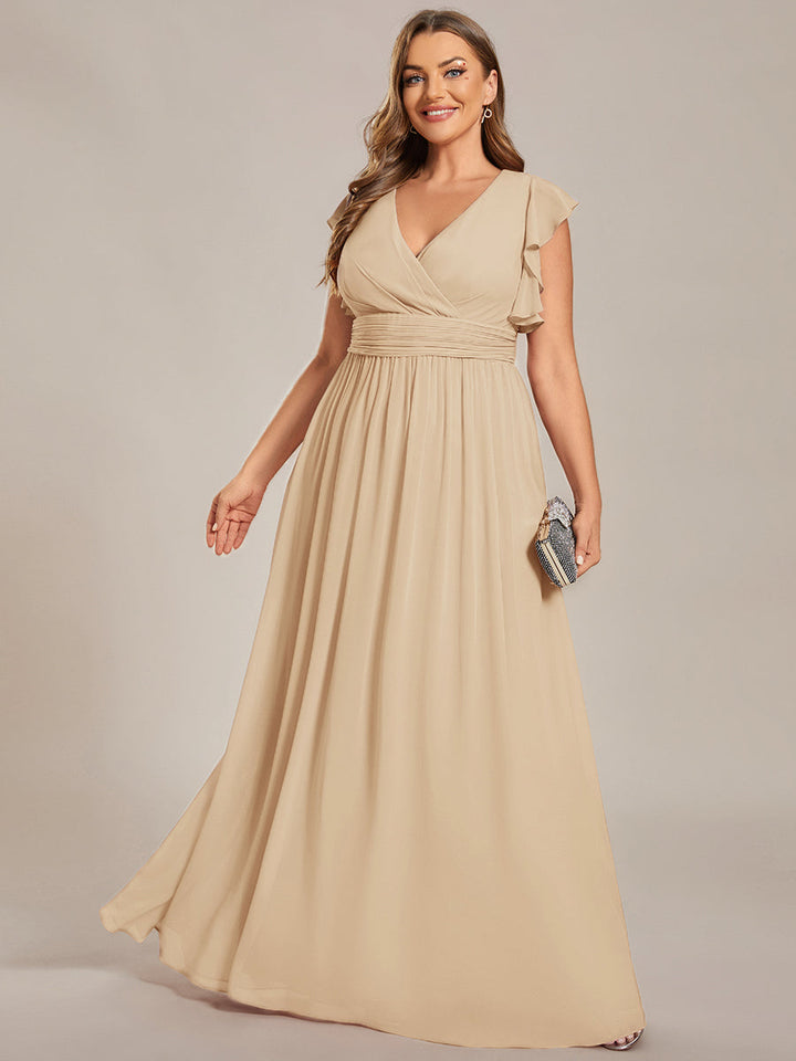 Claire|Robe demoiselle d'honneur en mousseline manches plissées avec découpe au dos