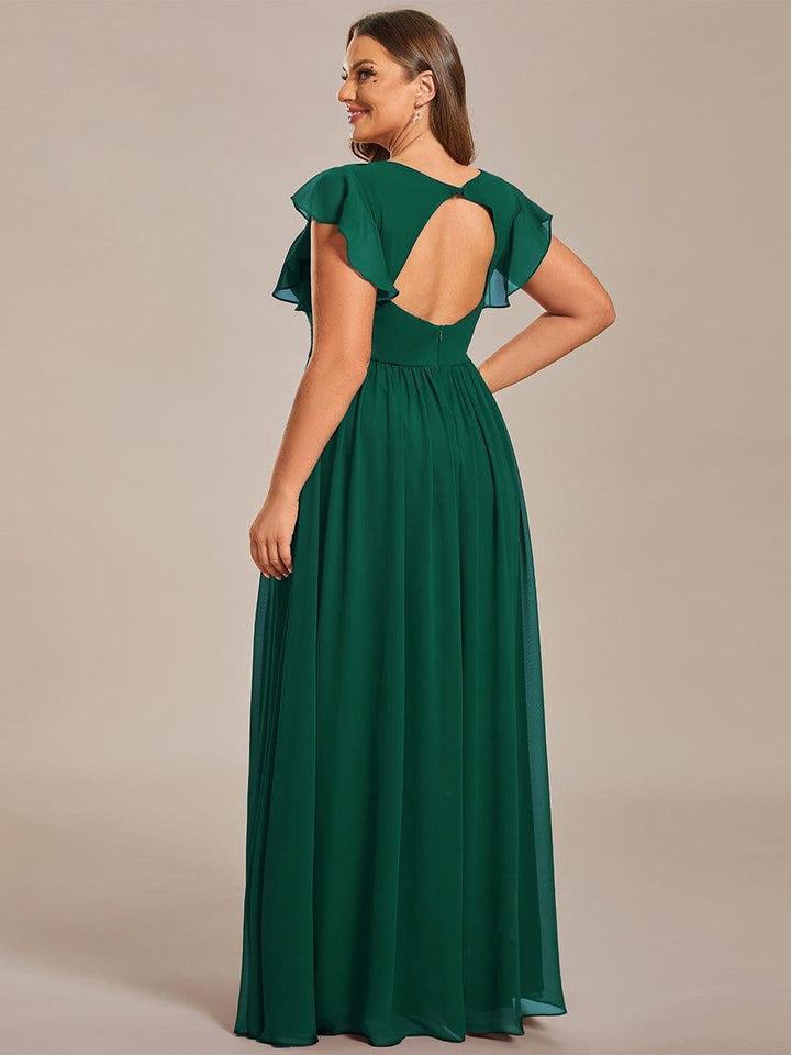 Claire|Robe demoiselle d'honneur en mousseline manches plissées avec découpe au dos