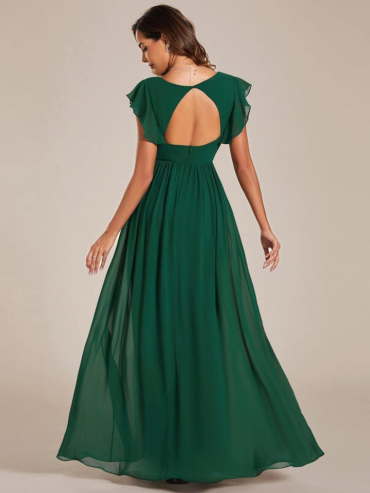 Claire|Robe demoiselle d'honneur en mousseline manches plissées avec découpe au dos