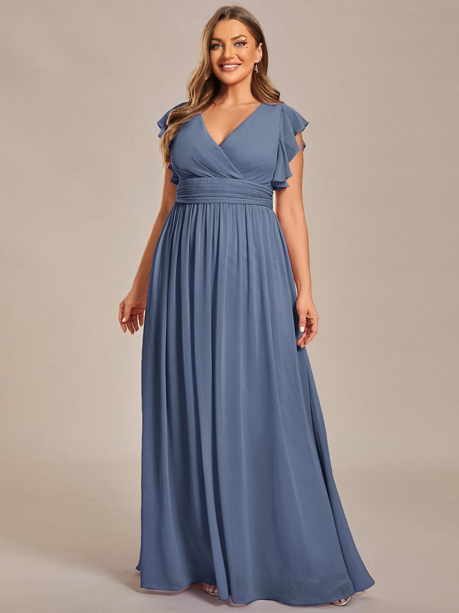 Claire|Robe demoiselle d'honneur en mousseline manches plissées avec découpe au dos