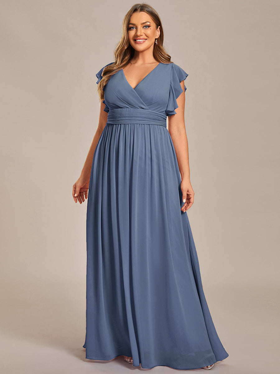 Claire|Robe demoiselle d'honneur en mousseline manches plissées avec découpe au dos