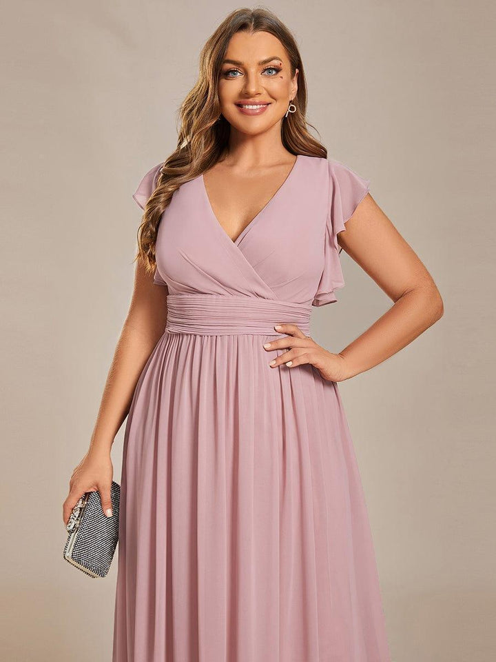 Claire|Robe demoiselle d'honneur en mousseline manches plissées avec découpe au dos