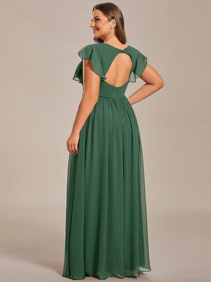 Claire|Robe demoiselle d'honneur en mousseline manches plissées avec découpe au dos