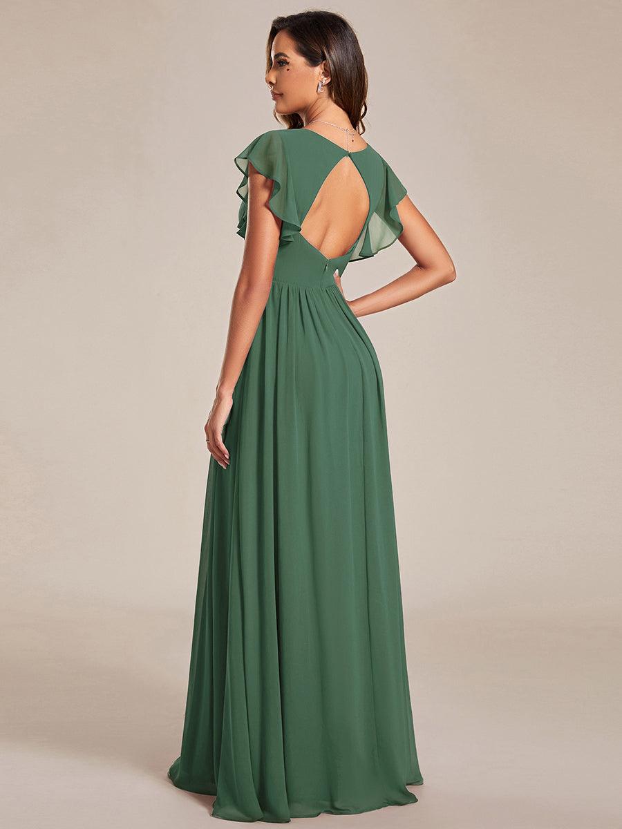 Claire|Robe demoiselle d'honneur en mousseline manches plissées avec découpe au dos