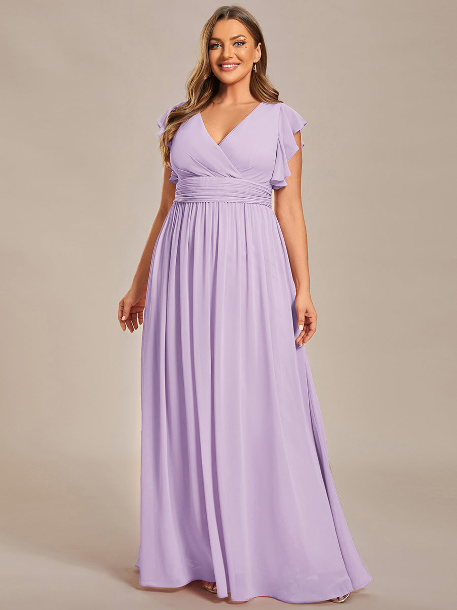 Claire|Robe demoiselle d'honneur en mousseline manches plissées avec découpe au dos