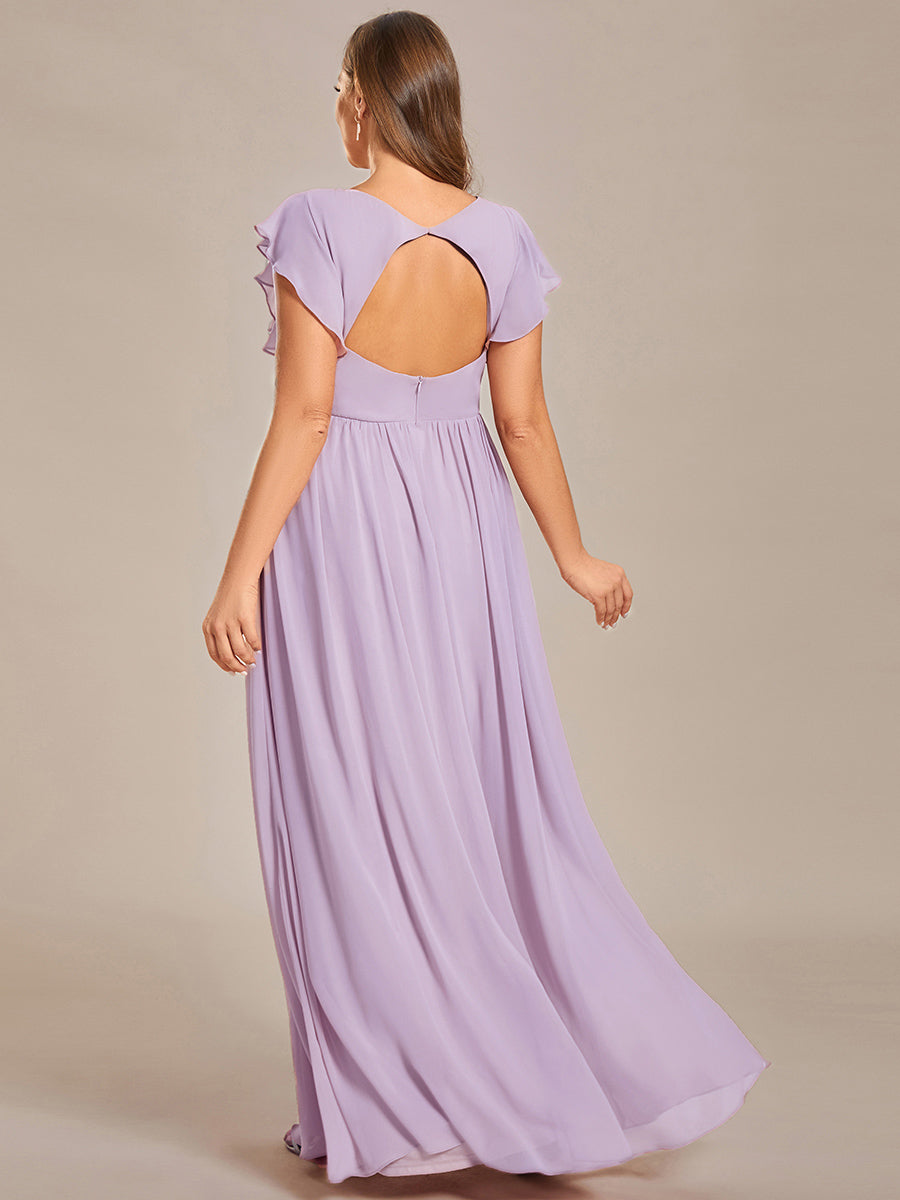 Claire|Robe demoiselle d'honneur en mousseline manches plissées avec découpe au dos