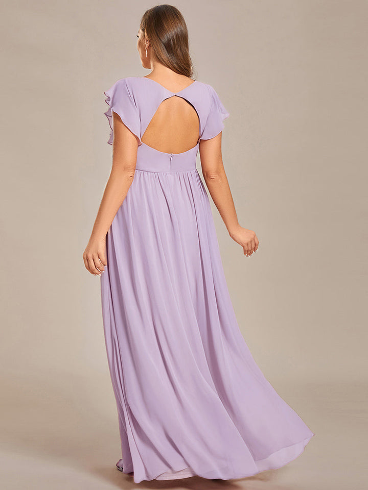 Claire|Robe demoiselle d'honneur en mousseline manches plissées avec découpe au dos