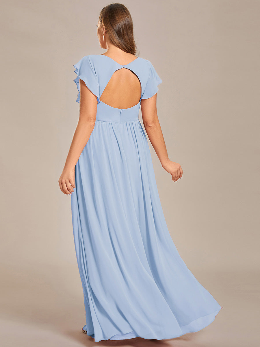 Claire|Robe demoiselle d'honneur en mousseline manches plissées avec découpe au dos