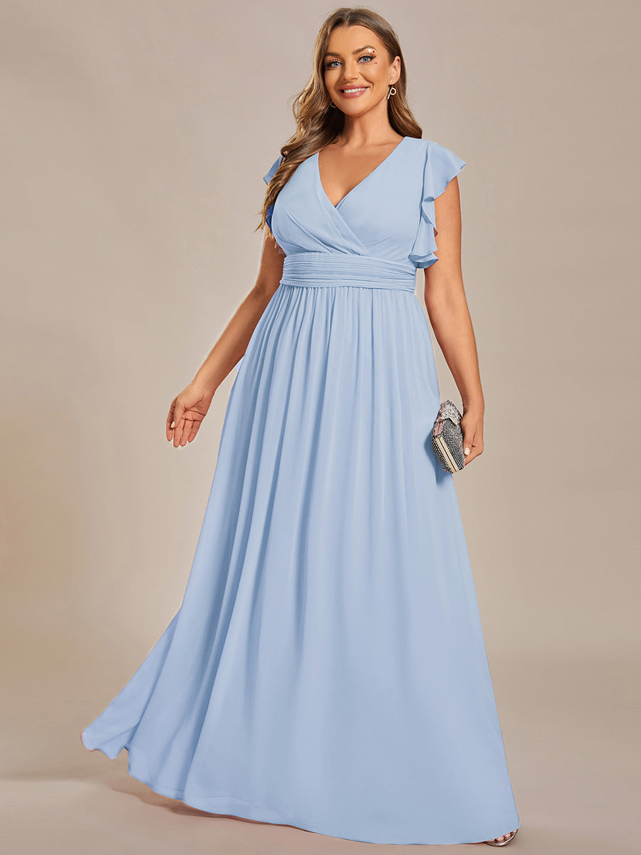 Claire|Robe demoiselle d'honneur en mousseline manches plissées avec découpe au dos