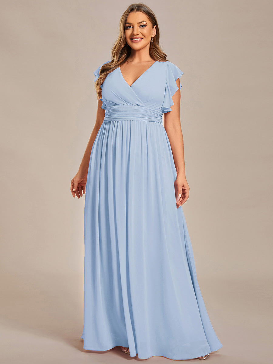 Claire|Robe demoiselle d'honneur en mousseline manches plissées avec découpe au dos