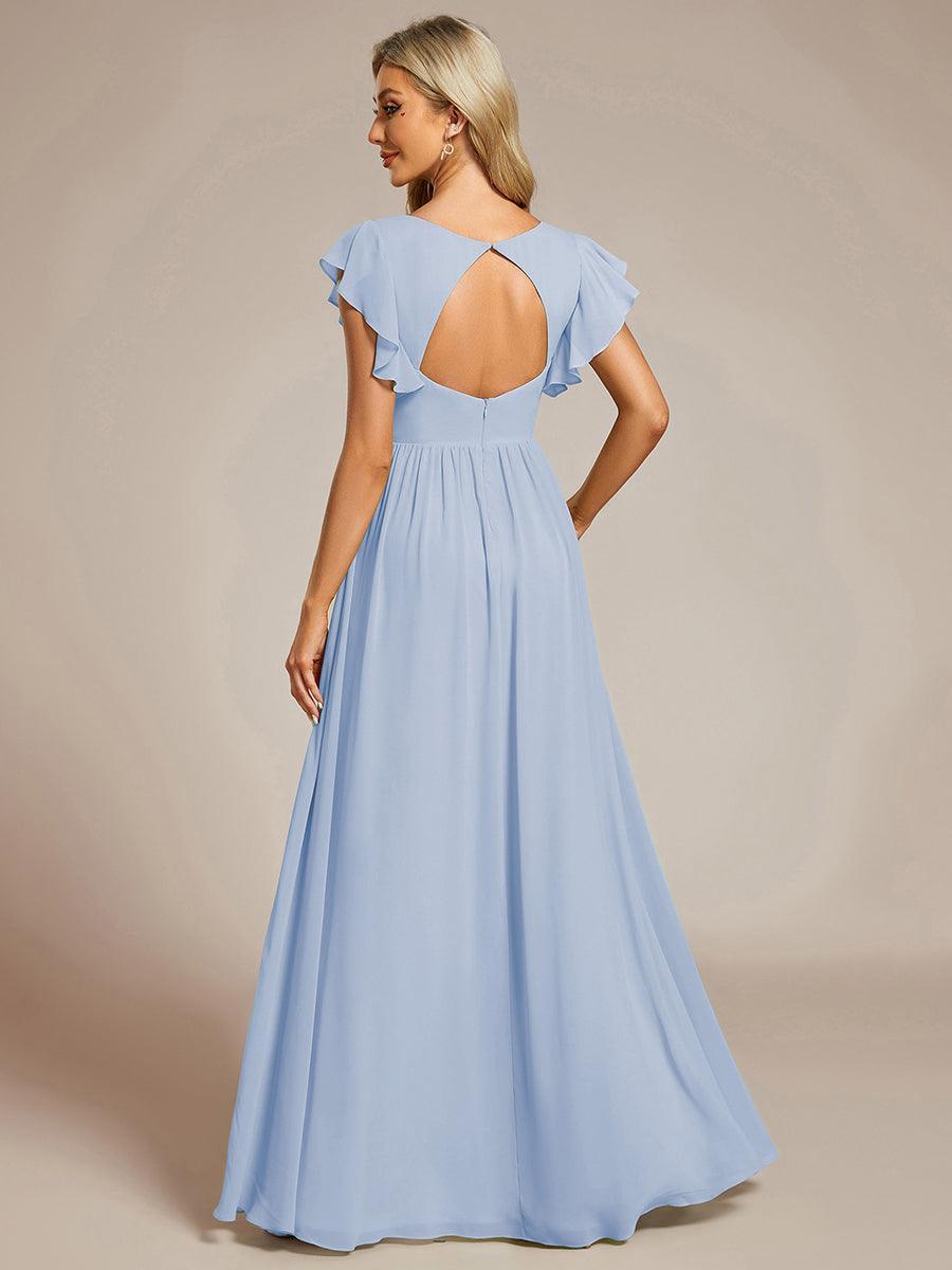 Claire|Robe demoiselle d'honneur en mousseline manches plissées avec découpe au dos
