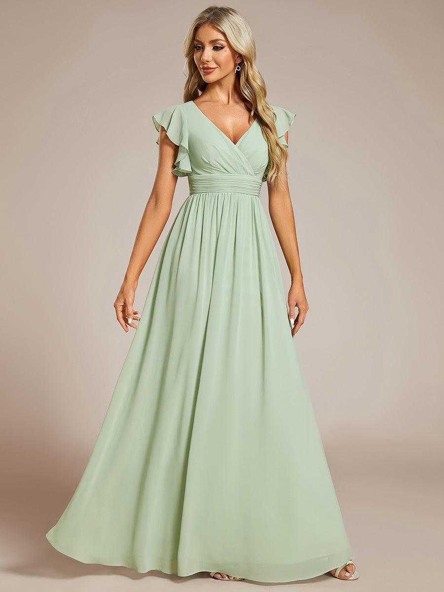 Claire|Robe demoiselle d'honneur en mousseline manches plissées avec découpe au dos