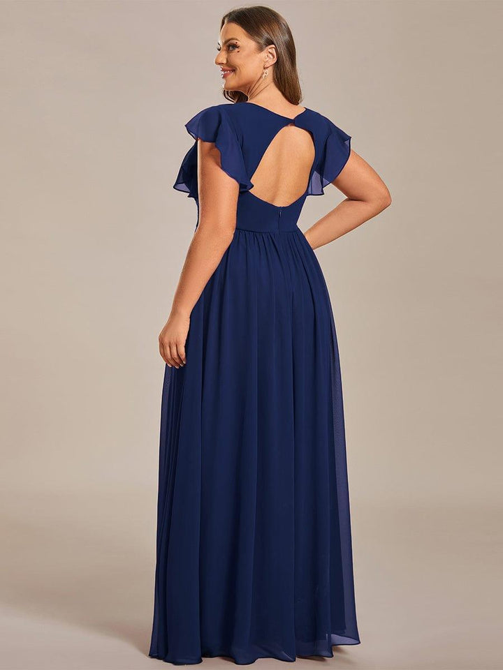 Claire|Robe demoiselle d'honneur en mousseline manches plissées avec découpe au dos
