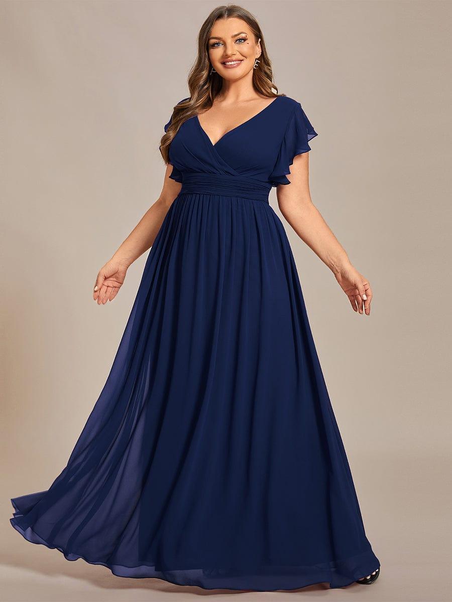 Claire|Robe demoiselle d'honneur en mousseline manches plissées avec découpe au dos