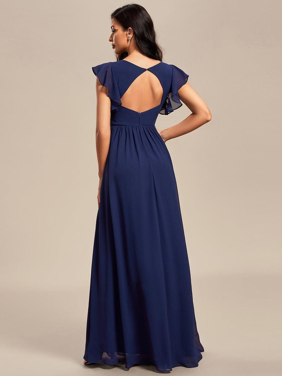 Claire|Robe demoiselle d'honneur en mousseline manches plissées avec découpe au dos