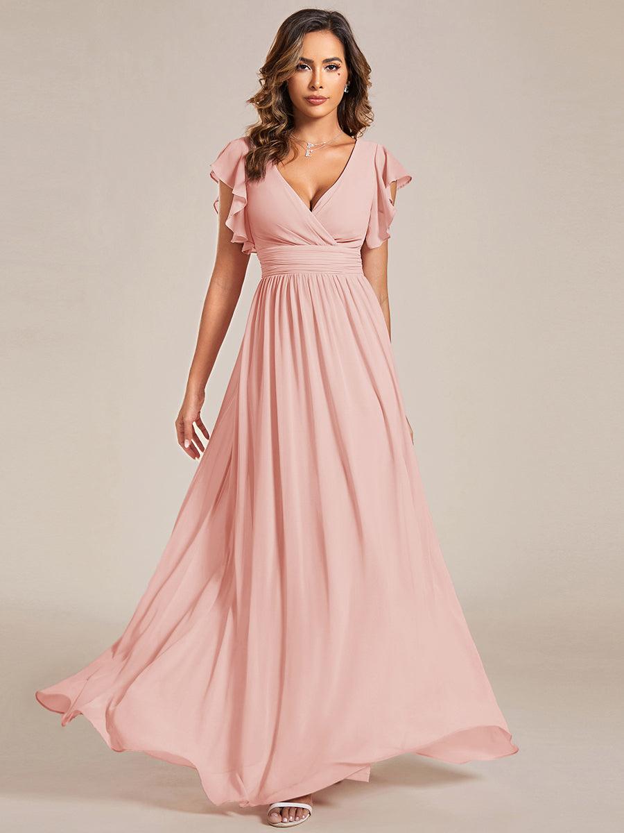 Claire|Robe demoiselle d'honneur en mousseline manches plissées avec découpe au dos