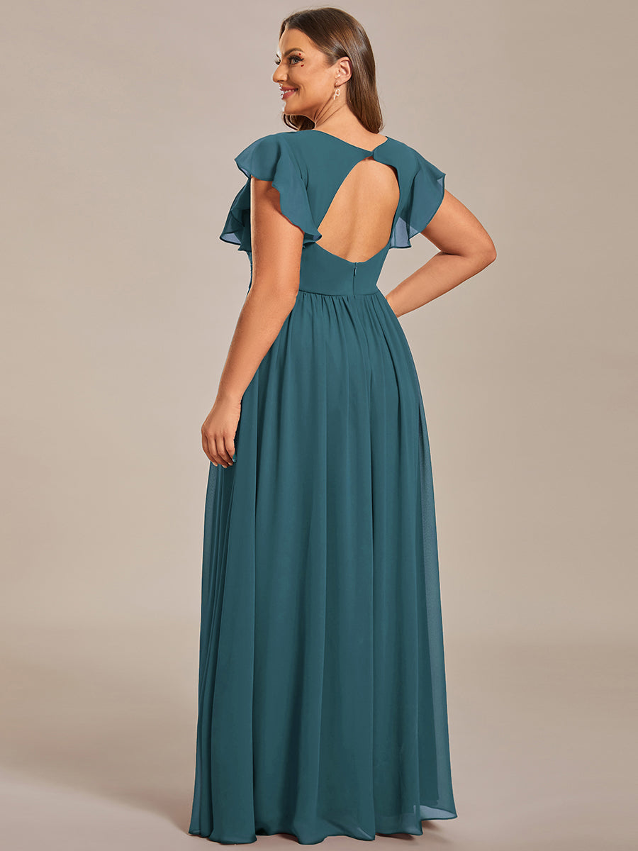 Claire|Robe demoiselle d'honneur en mousseline manches plissées avec découpe au dos