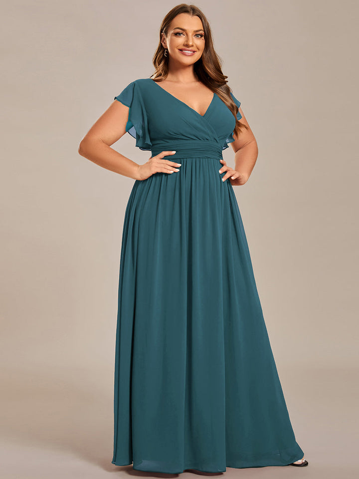 Claire|Robe demoiselle d'honneur en mousseline manches plissées avec découpe au dos