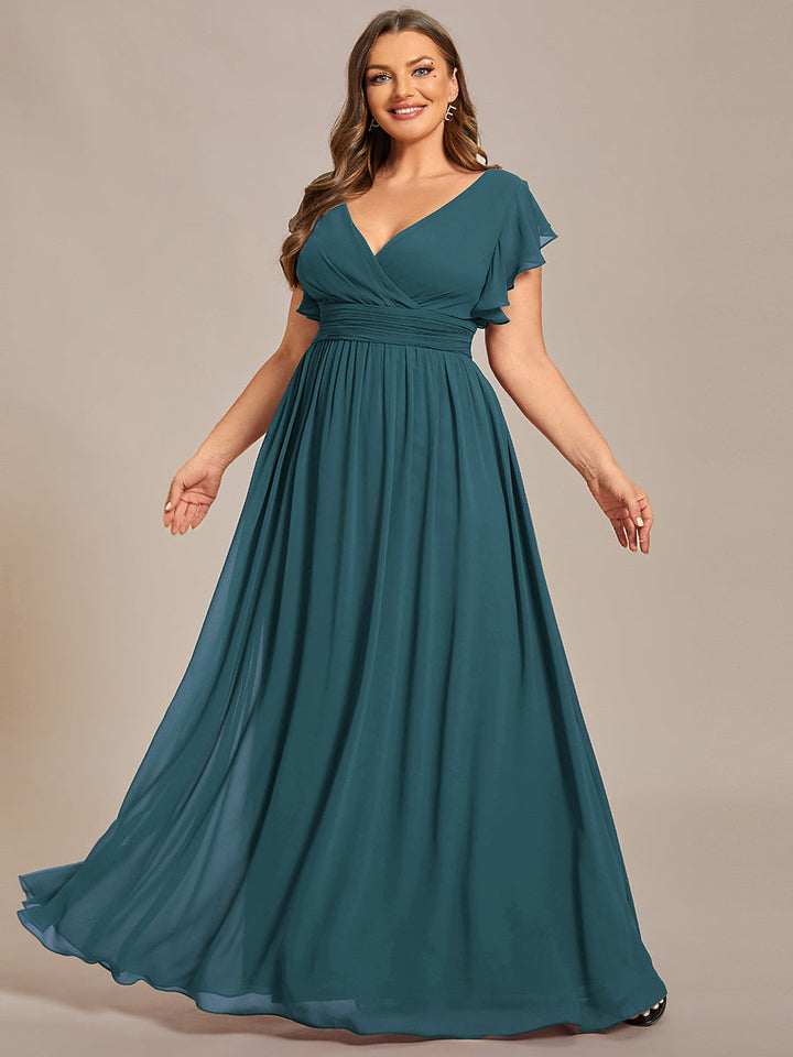 Claire|Robe demoiselle d'honneur en mousseline manches plissées avec découpe au dos