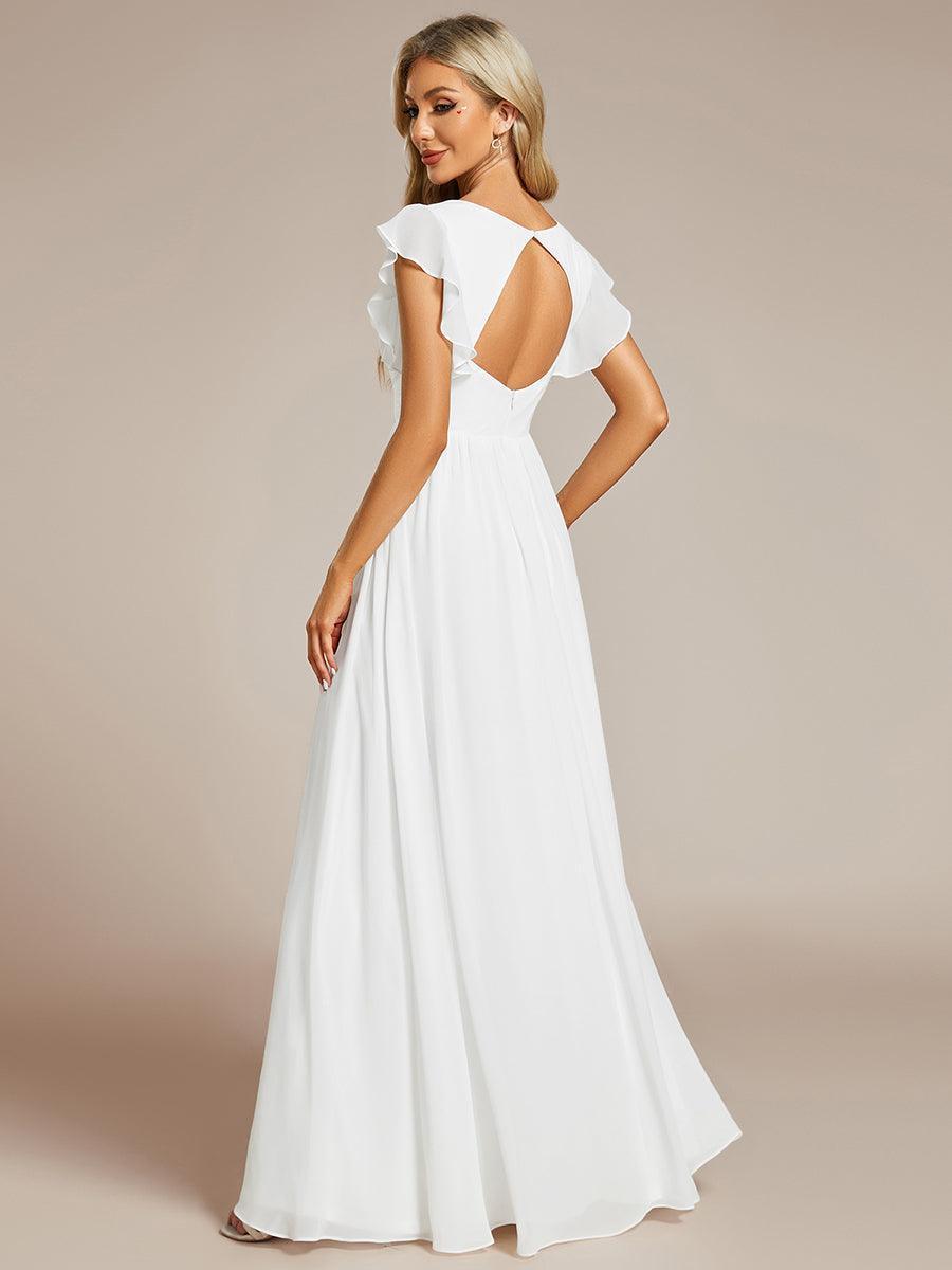 Claire|Robe demoiselle d'honneur en mousseline manches plissées avec découpe au dos