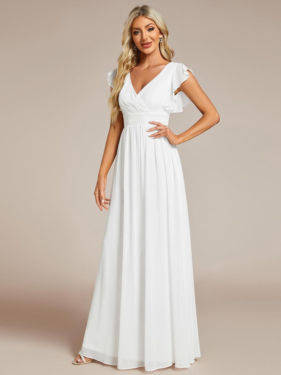Claire|Robe demoiselle d'honneur en mousseline manches plissées avec découpe au dos