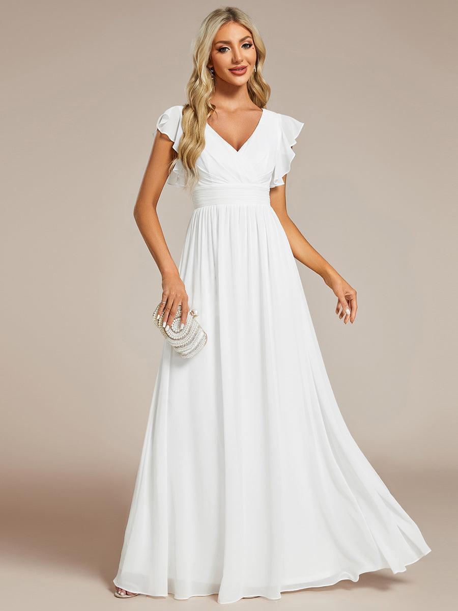 Claire|Robe demoiselle d'honneur en mousseline manches plissées avec découpe au dos