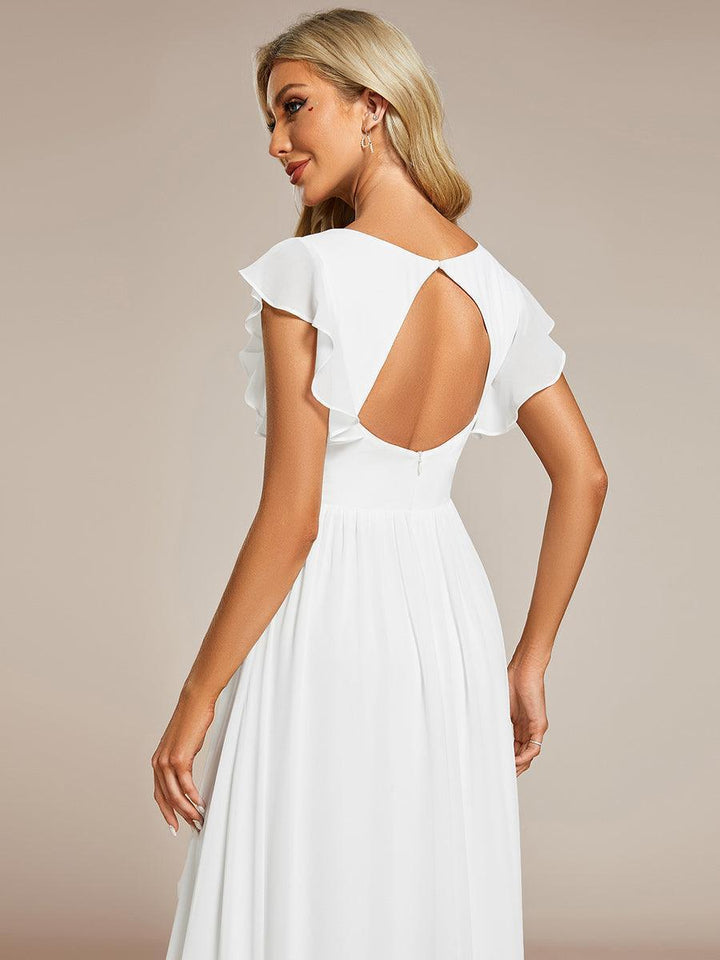 Claire|Robe demoiselle d'honneur en mousseline manches plissées avec découpe au dos