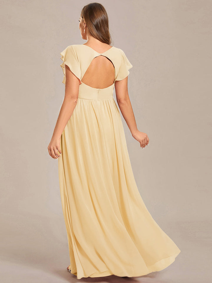 Claire|Robe demoiselle d'honneur en mousseline manches plissées avec découpe au dos