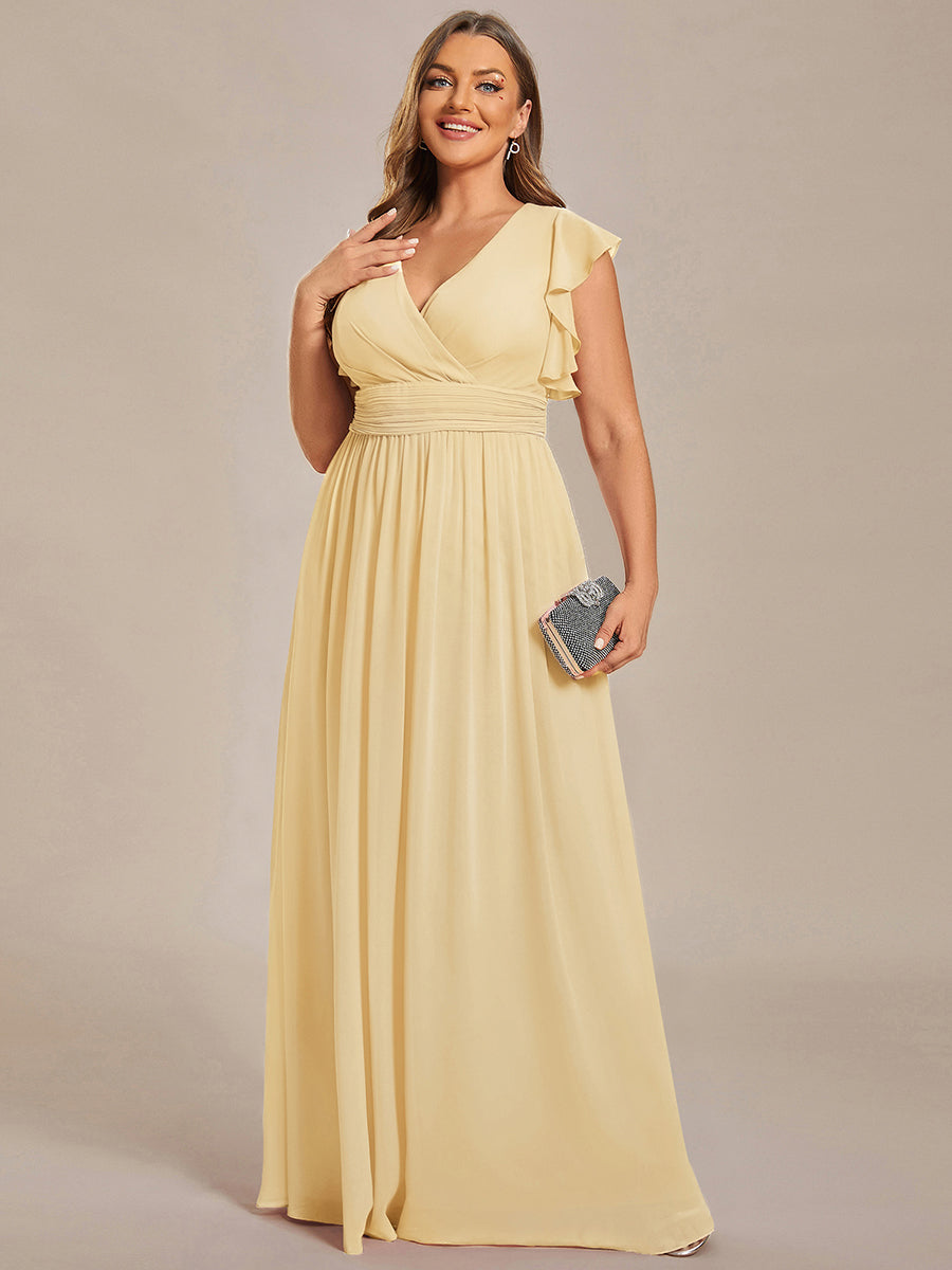 Claire|Robe demoiselle d'honneur en mousseline manches plissées avec découpe au dos