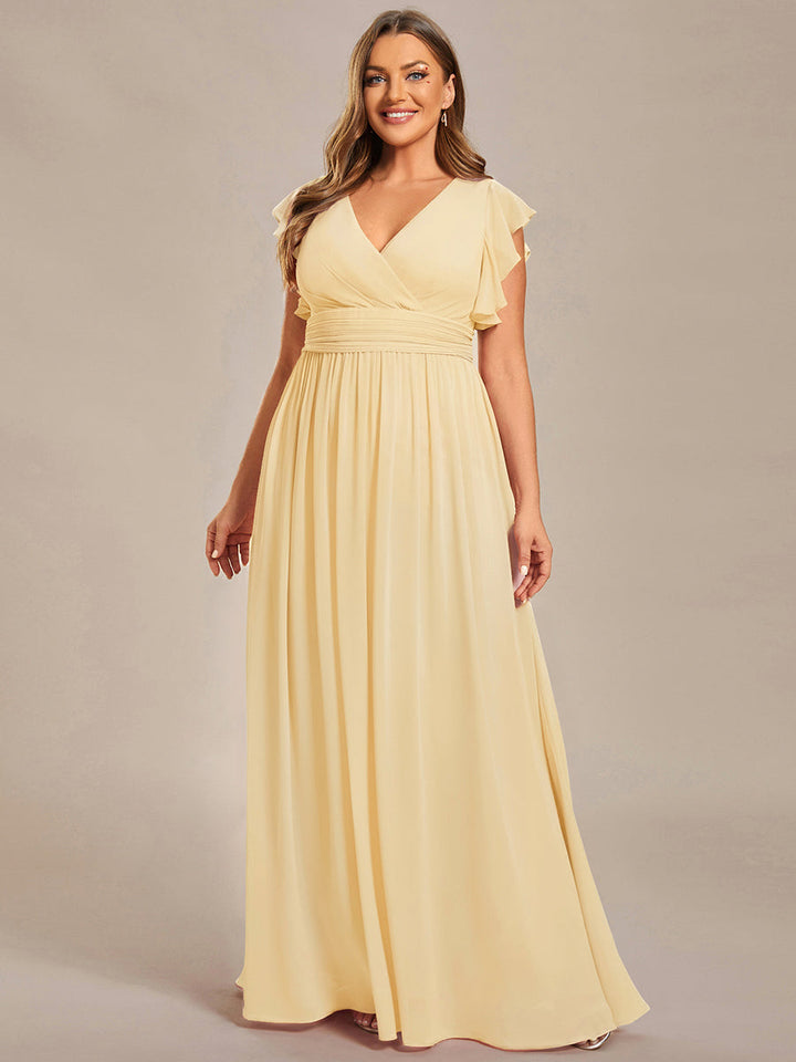 Claire|Robe demoiselle d'honneur en mousseline manches plissées avec découpe au dos
