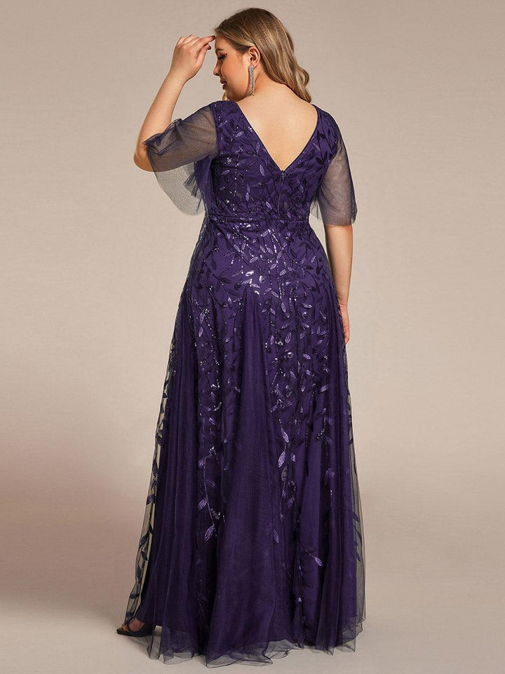 Adèle|Robe de Soirée Longue Romantique et Scintillante à Col V et Pailletes
