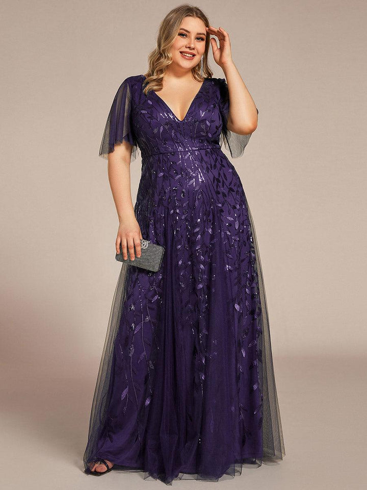 Adèle|Robe de Soirée Longue Romantique et Scintillante à Col V et Pailletes
