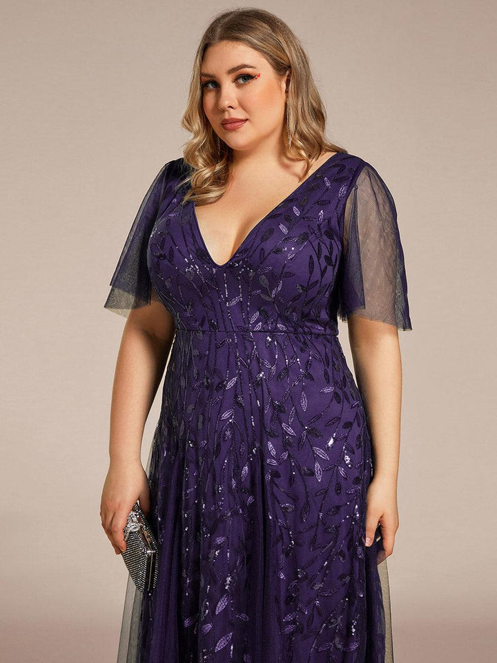 Adèle|Robe de Soirée Longue Romantique et Scintillante à Col V et Pailletes