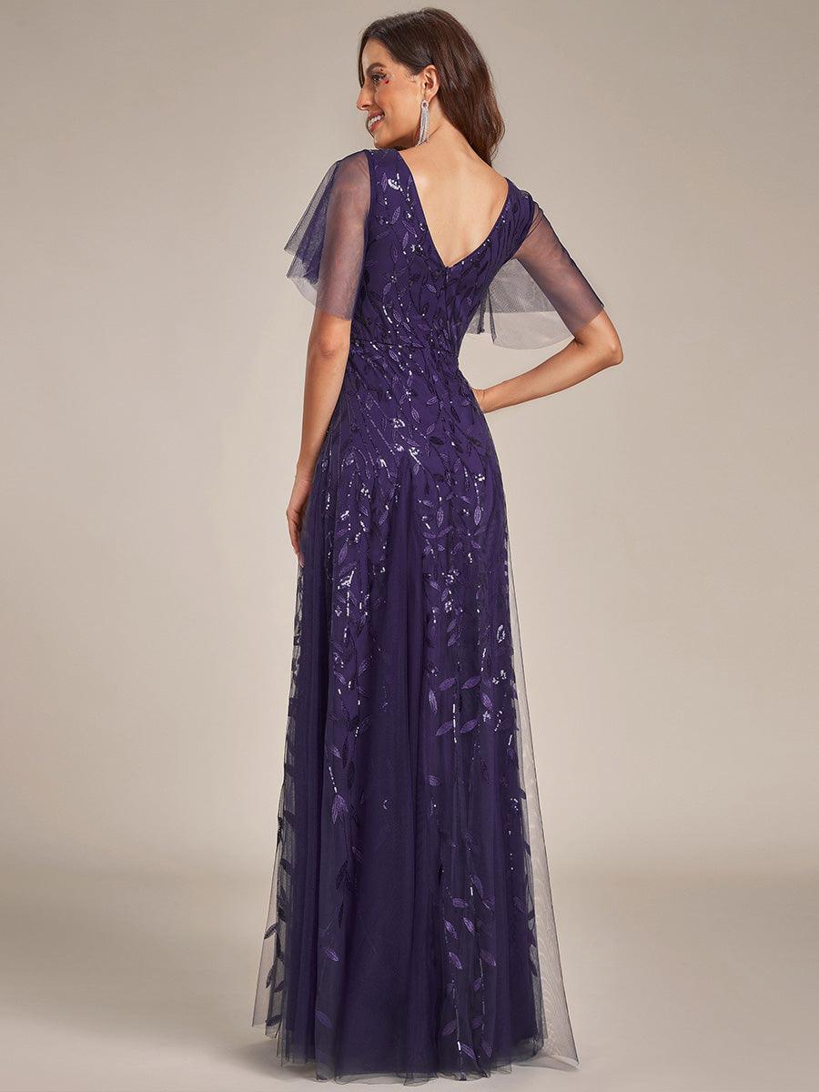 Adèle|Robe de Soirée Longue Romantique et Scintillante à Col V et Pailletes