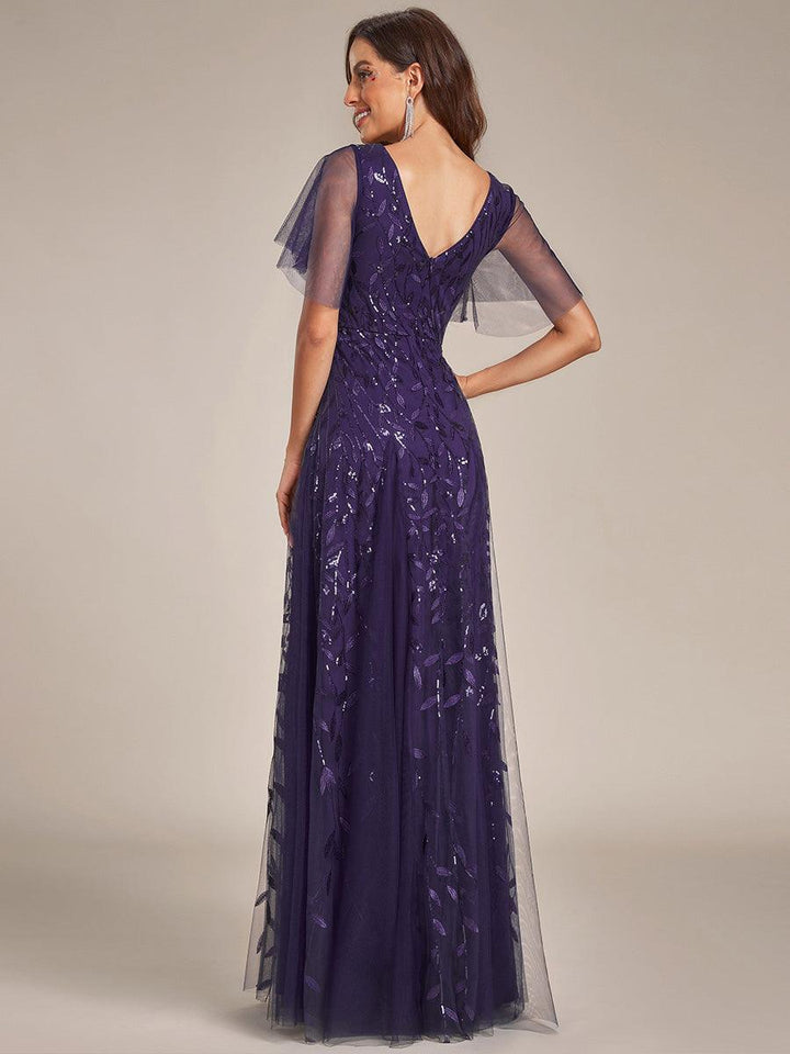 Adèle|Robe de Soirée Longue Romantique et Scintillante à Col V et Pailletes