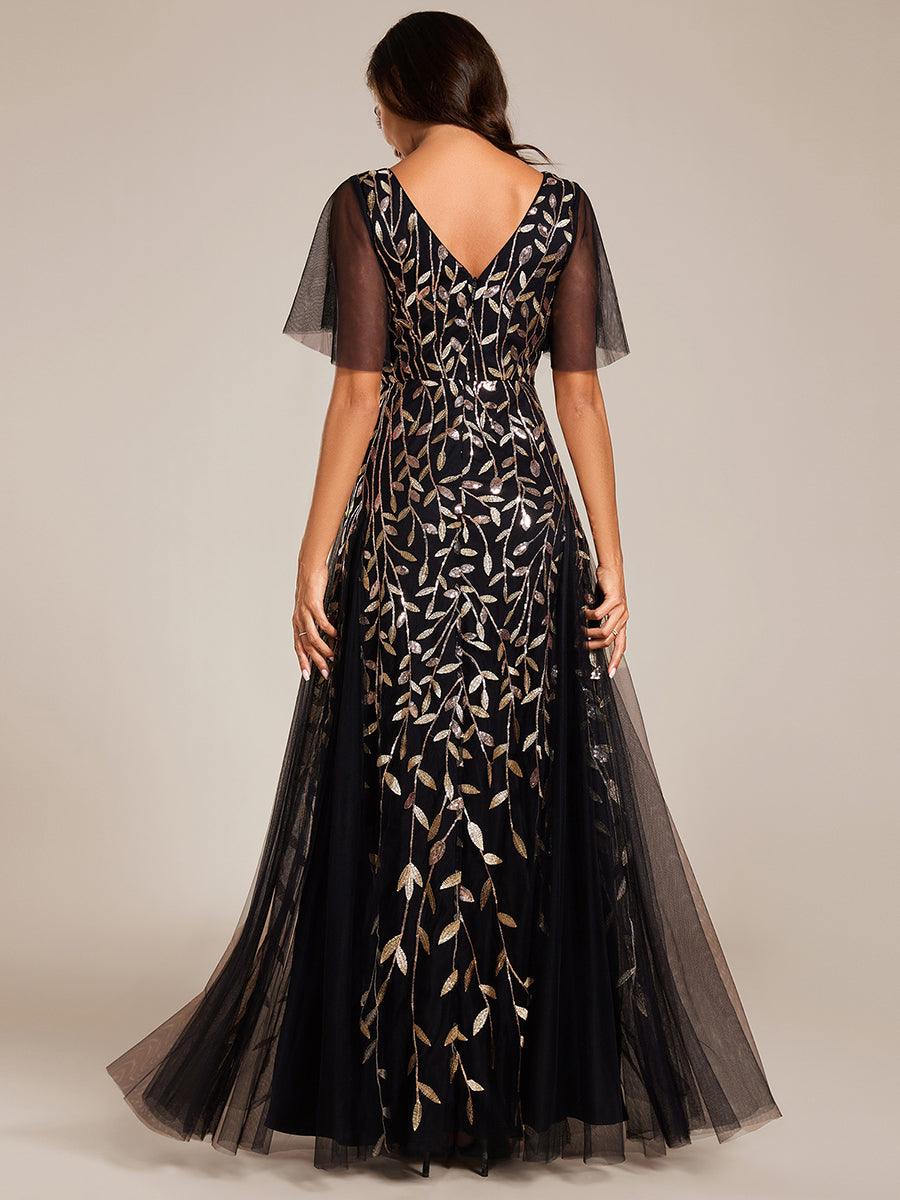 Adèle|Robe de Soirée Longue Romantique et Scintillante à Col V et Pailletes