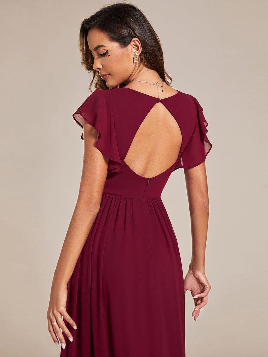 Claire|Robe demoiselle d'honneur en mousseline manches plissées avec découpe au dos