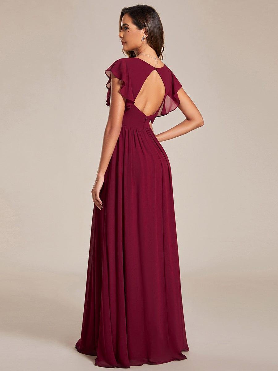 Claire|Robe demoiselle d'honneur en mousseline manches plissées avec découpe au dos