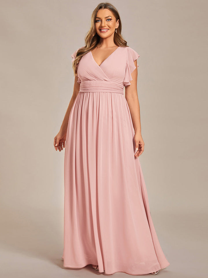 Claire|Robe demoiselle d'honneur en mousseline manches plissées avec découpe au dos